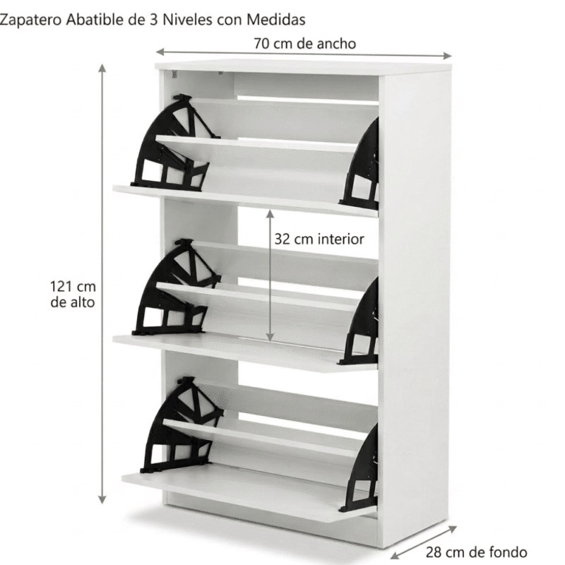 zapatero abatible 3 niveles organizador de zapatos blanco (121x70x28 cm)