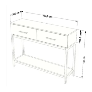 Diagrama de medidas recibidor Nexo 105 cm alto por 107.5 cm largo y 30 cm fondo