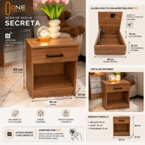 Medidas Oficiales Mesa de Noche Secret 60x40x32 cm OneControl Guatemala